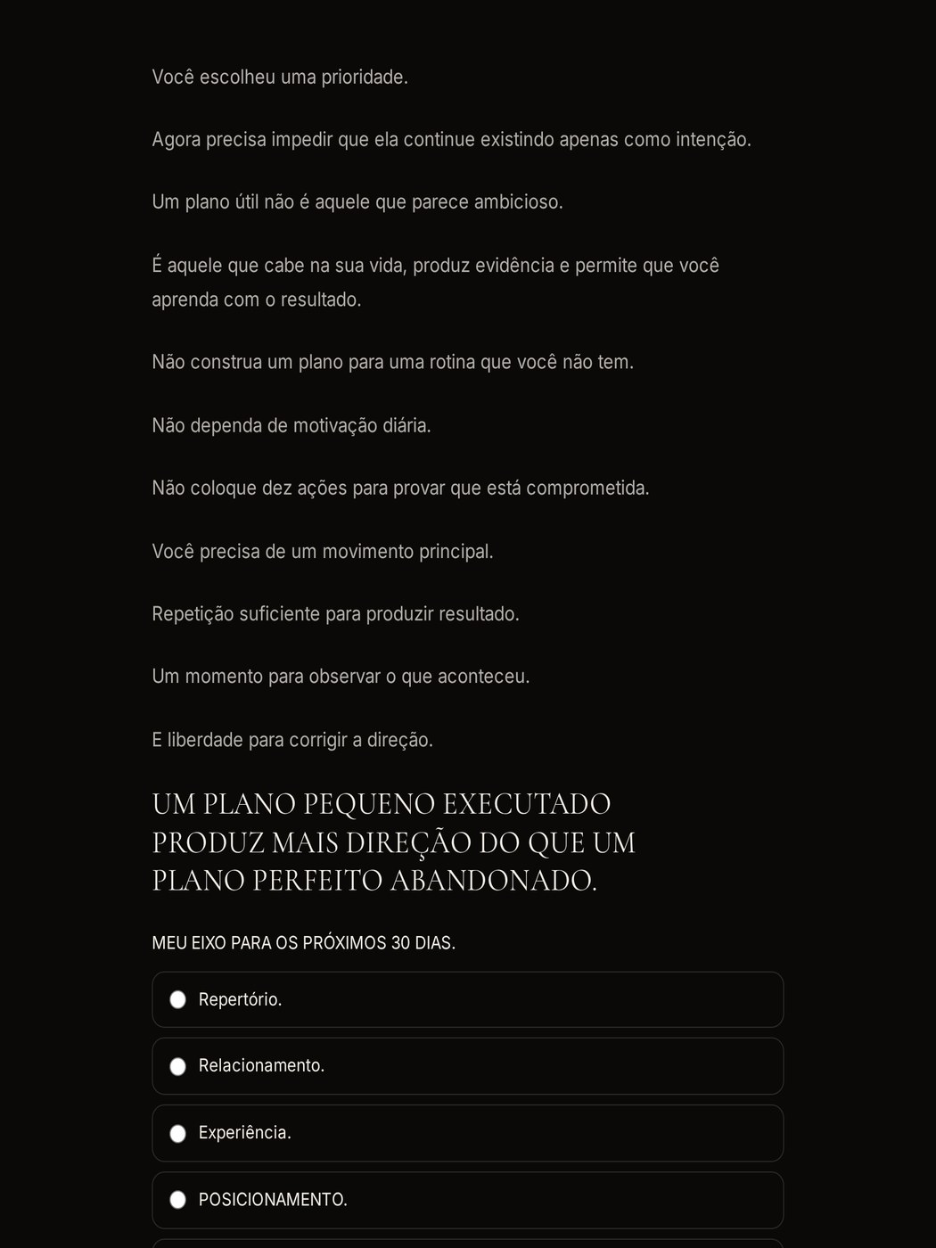Etapa 11 — O plano dos próximos dias